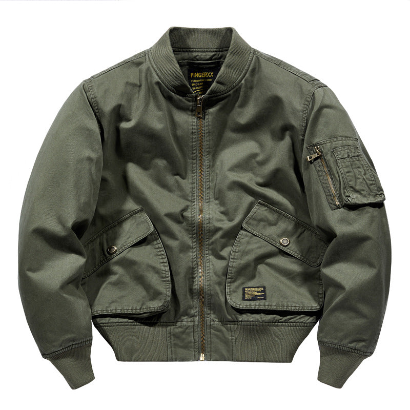 Men's  rugged cotton-twill short-length flight bomber with oversized angled flap pockets and zip sleeve tool pouch Nord Taschen