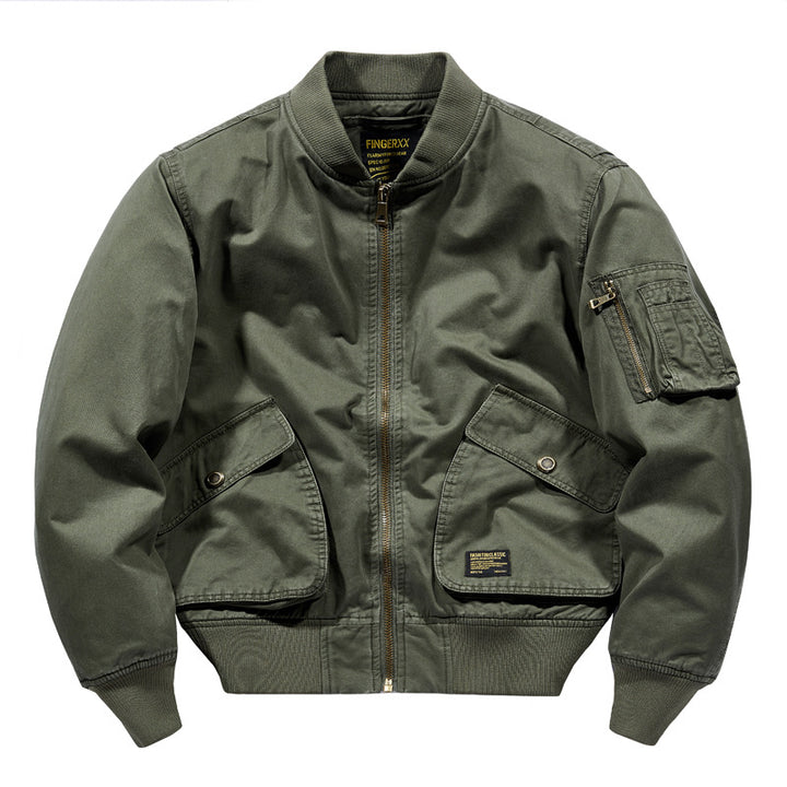 Men's  rugged cotton-twill short-length flight bomber with oversized angled flap pockets and zip sleeve tool pouch Nord Taschen