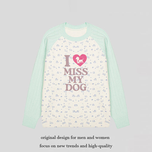 Damen Strickpullover mit Raglanärmeln, Allover-Hundemotiv und Statement-Print Nord Taschen