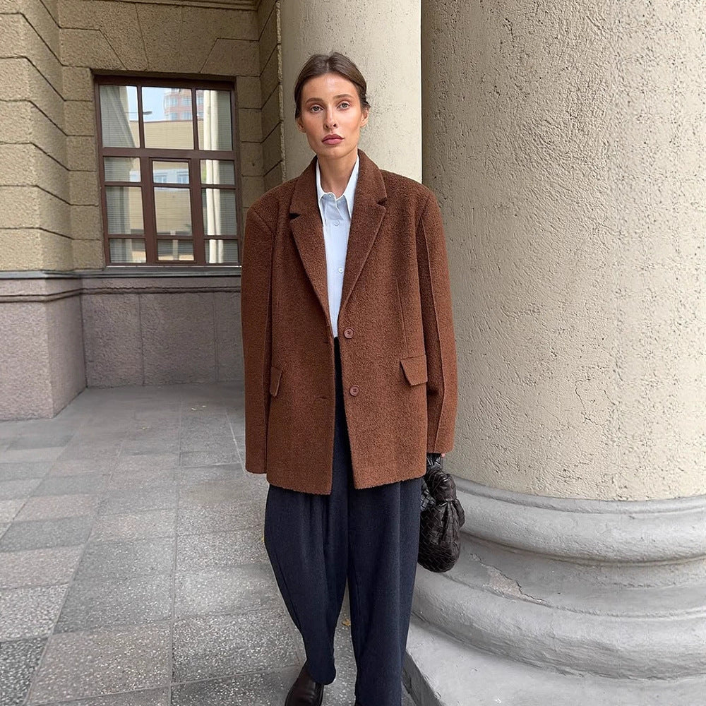 Damen Boxy-Wollmix-Kurzmantel mit strukturierter Oberfläche, Reverskragen & Pattentaschen Nord Taschen