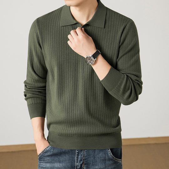 Herren Polokragen-Feinstrickpullover mit Rippstruktur und schmaler Silhouette Nord Taschen