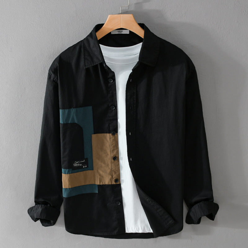 Herren Overshirt-Hemd mit geometrischem Patch-Design und Relaxed-Fit Nord Taschen