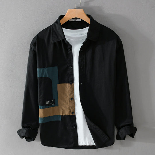 Herren Overshirt-Hemd mit geometrischem Patch-Design und Relaxed-Fit Nord Taschen