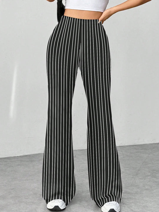 Damen Stretch-Schlaghose mit hoher Taille und weitem Bein Nord Taschen