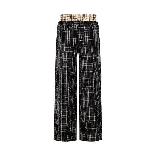 Damen Weite Karierte Loungewear‑Hose mit hohem Komfortbund und Kordelzug Nord Taschen