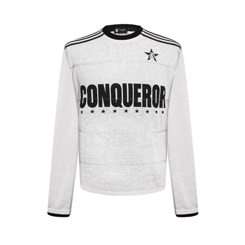 Damen Langarmshirt mit Statement-Print, Sportstreifen und strukturierter Slub-Optik Nord Taschen