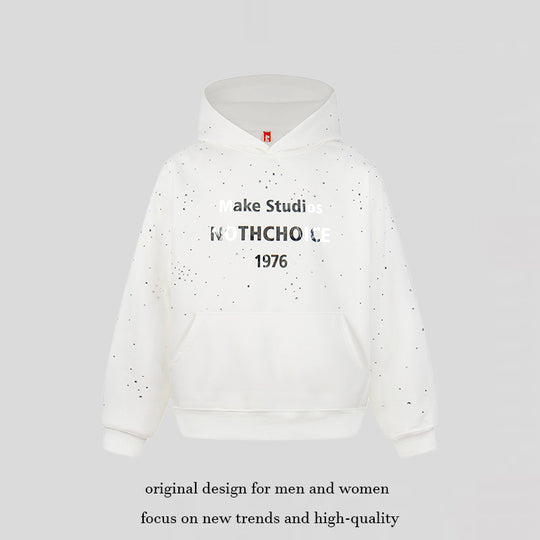 Damen Kapuzenpullover mit Statement-Print Metallic-Lettering und Paint-Splatter-Optik Nord Taschen