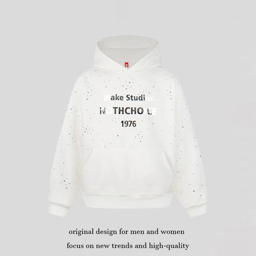 Damen Kapuzenpullover mit Statement-Print Metallic-Lettering und Paint-Splatter-Optik Nord Taschen