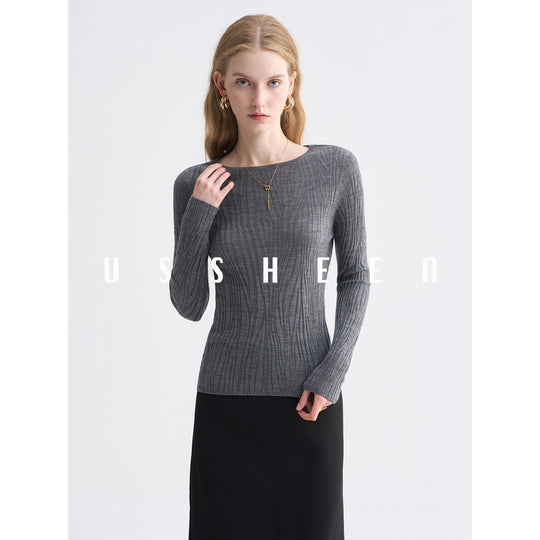 Damen Feinstrick-Longsleeve mit Boot-Ausschnitt und Strukturstrick Nord Taschen