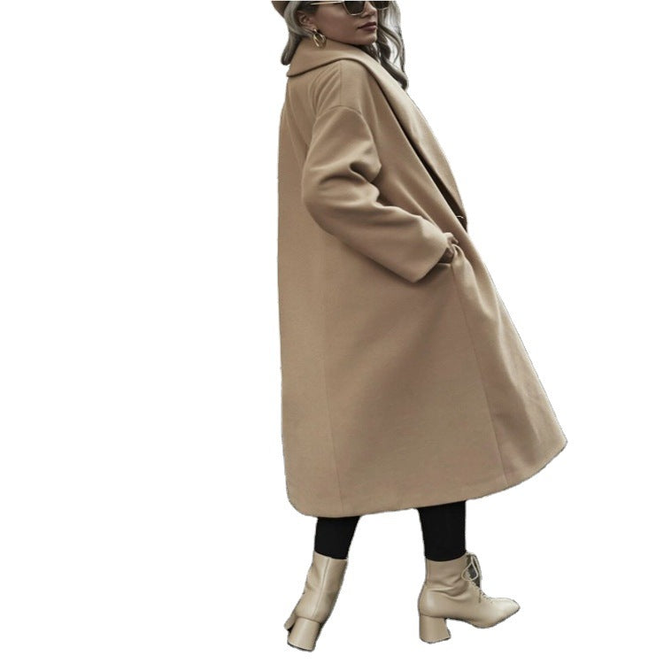 Damen Oversize Longmantel mit weiter Schulter und verdeckter Knopfleiste Nord Taschen