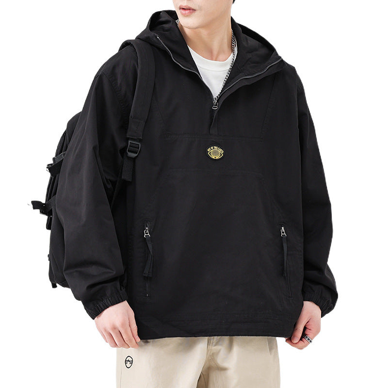 Herren Kapuzen-Anorak Pulloverjacke im Oversize-Utility-Stil Nord Taschen