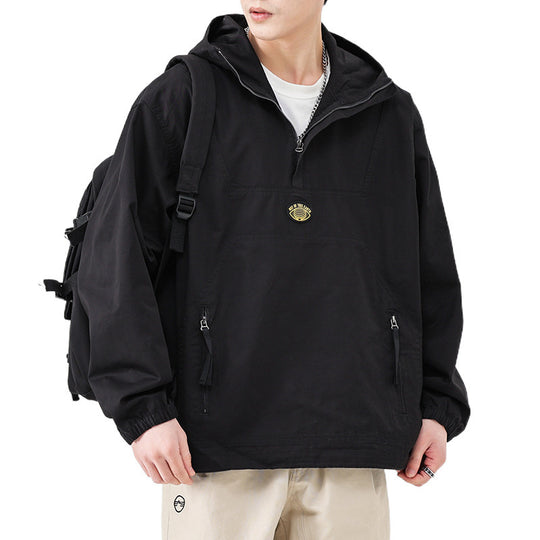 Herren Kapuzen-Anorak Pulloverjacke im Oversize-Utility-Stil Nord Taschen