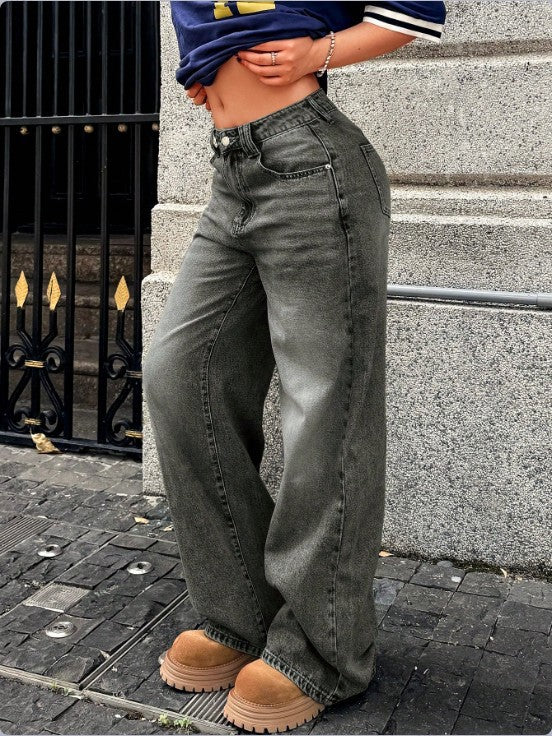 Damen High-Waist Weite Denim‑Hose mit Palazzo‑Schnitt Nord Taschen