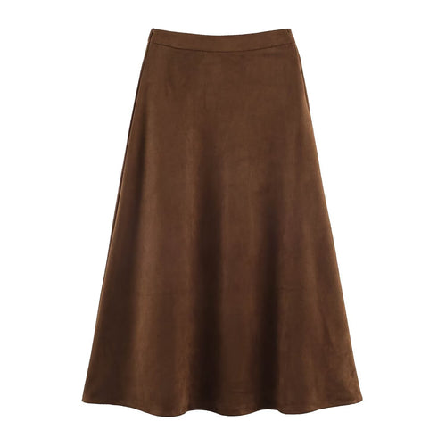 Damen A-Linien Midirock aus Veloursoptik mit hoher Taille Nord Taschen