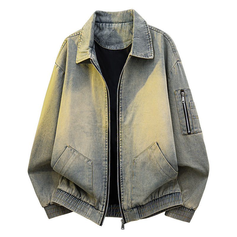 Herren Oversize Jeans‑Bomberjacke mit Used‑Waschung und Reißverschluss‑Ärmeltasche Nord Taschen
