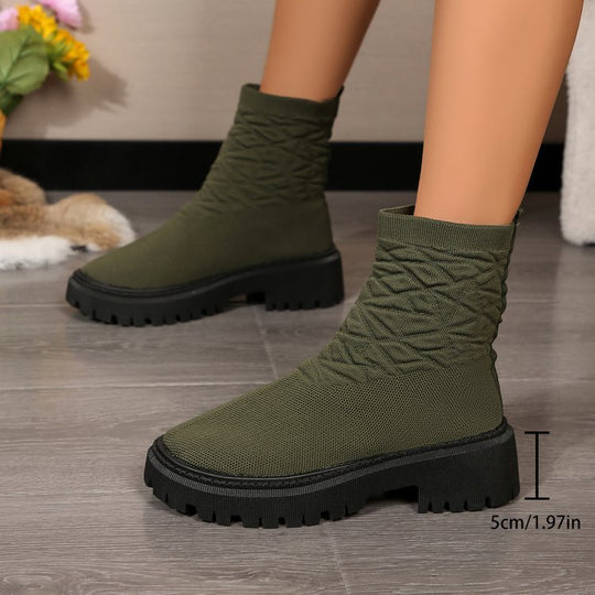 Damen Strick‑Sock‑Boots mit elastischem Schaft und grober Lug‑Sohle Nord Taschen