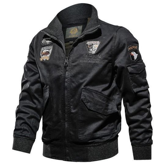 Herren Military-Canvas Bomberjacke mit Stickpatches und Ärmeltasche Nord Taschen