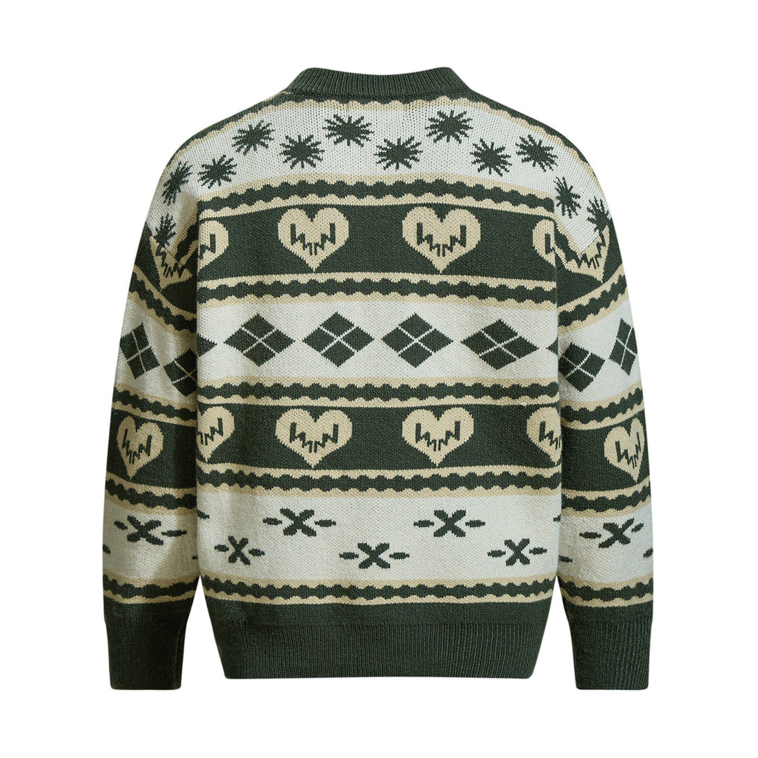 Herren Gemusterter Grobstrick-Pullover im Norwegerstil mit Rundhalsausschnitt Nord Taschen
