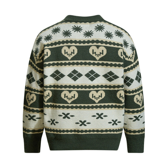 Herren Gemusterter Grobstrick-Pullover im Norwegerstil mit Rundhalsausschnitt Nord Taschen
