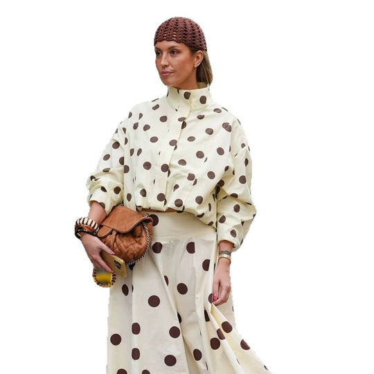 Damen Boxy Hemdjacke mit Stehkragen, Ballonärmeln und großem Polka‑Dot‑Print Nord Taschen