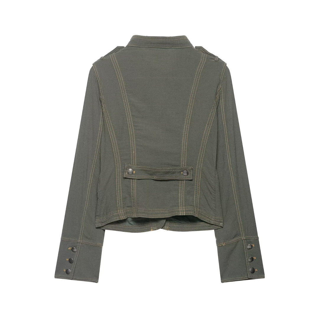 Damen Kurze Utility-Jacke mit Stehkragen, Schulterklappen und aufgesetzten Pattentaschen Nord Taschen