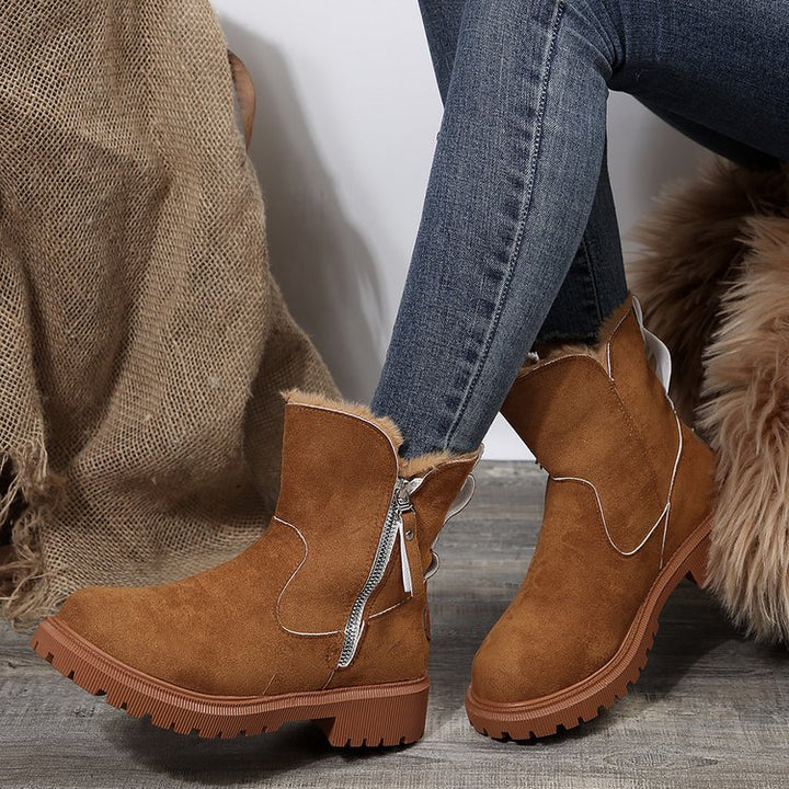 Damen  gefütterte Kurzstiefel aus Veloursoptik mit Teddy-Futter und seitlichem Reißverschluss Nord Taschen