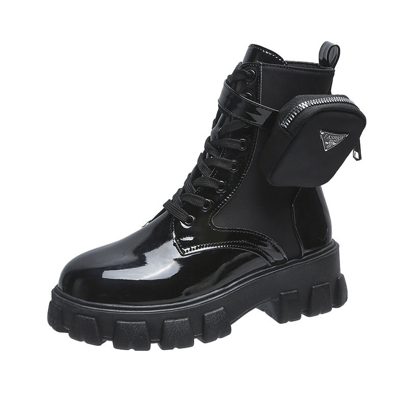 Damen nan Schnürhalbschaft-Boot im Utility-Style mit abnehmbarem Mini-Täschchen und Plateau-Profilsohle Nord Taschen