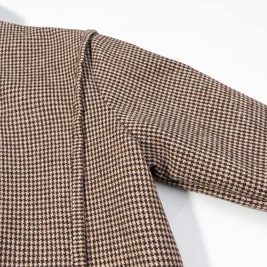 Damen Kurze Boxy-Übergangsjacke im Hahnentritt mit Stehkragen und Gummibund Nord Taschen
