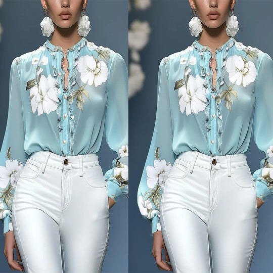 Damen Bluse mit floralem Design und Rüschen Nord Taschen