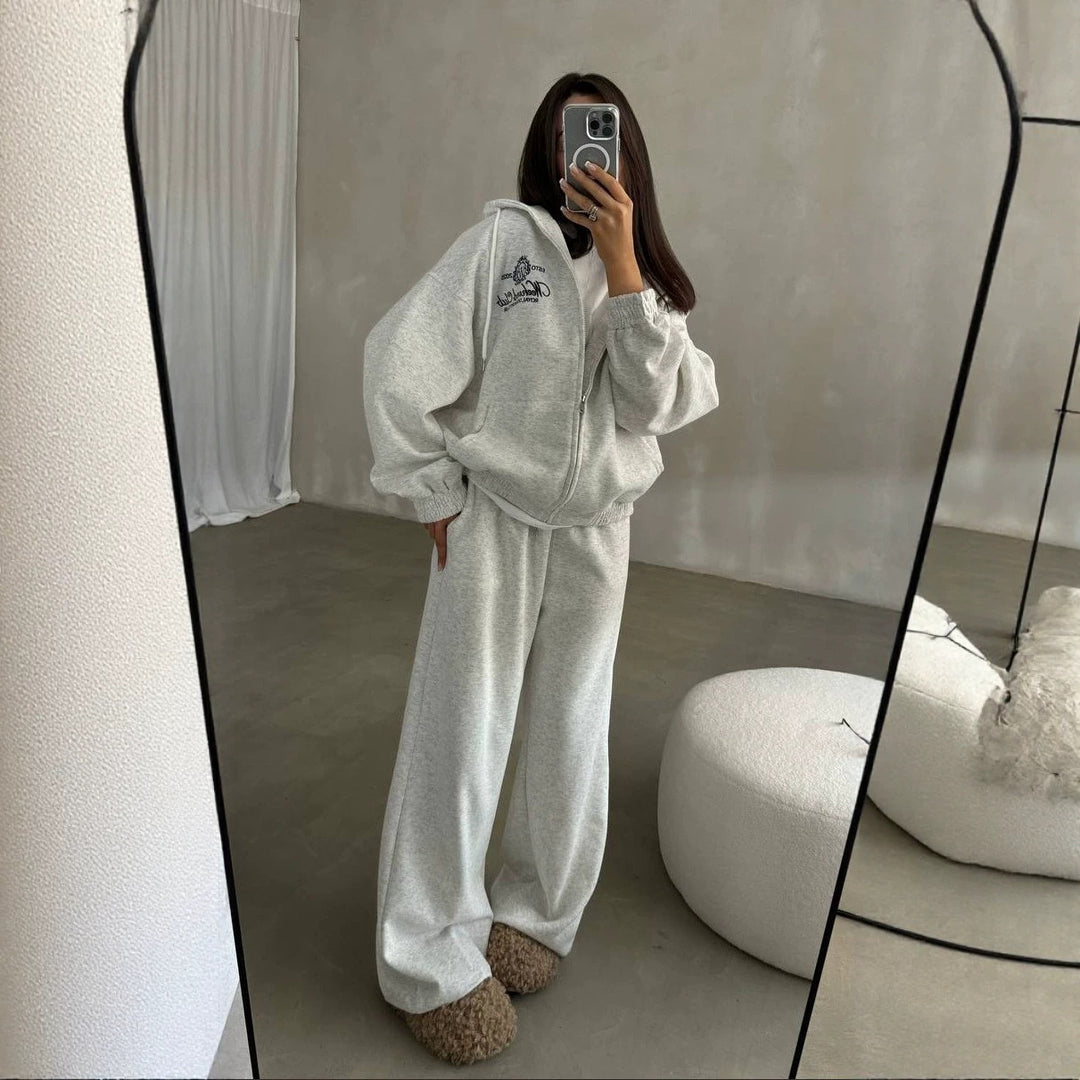 Damen Weiches Oversize-Kapuzen-Sweatjacken-Set mit weiter Jogginghose Nord Taschen