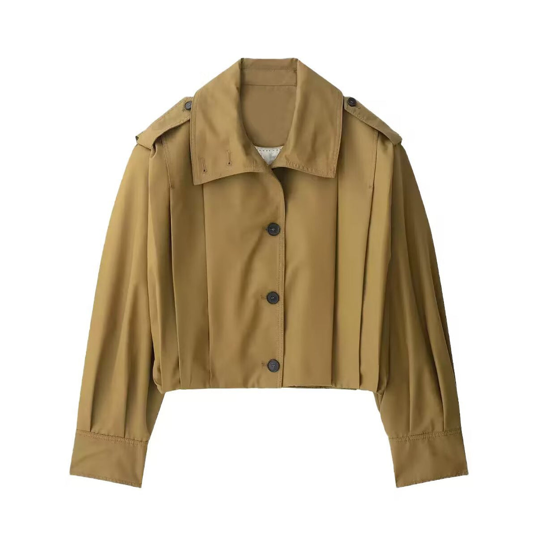 Damen Kurze Oversize-Trenchjacke im Cropped-Schnitt mit Schulterklappen und Plissée-Ärmeln Nord Taschen
