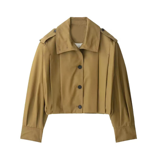 Damen Kurze Oversize-Trenchjacke im Cropped-Schnitt mit Schulterklappen und Plissée-Ärmeln Nord Taschen