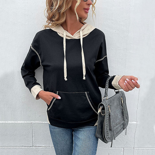 Damen Kapuzenpullover mit Kontrastbesatz, Kängurutasche und lässiger Oversize‑Passform Nord Taschen