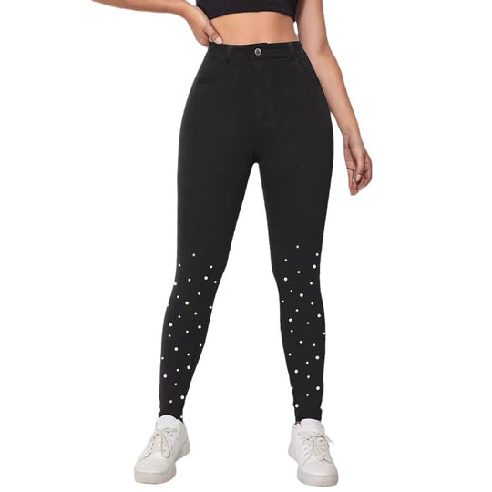 Damen High-Waist Stretch-Jeggings im Denim‑Look mit Perlen-Scatter Nord Taschen