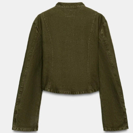 Damen Kurze Militärinspirierte Crop‑Jacke mit Schmuckknopfleiste und Zierstickerei Nord Taschen