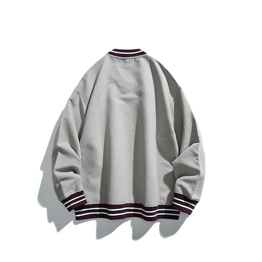 Herren Oversized V-Ausschnitt Sweatshirt mit Kontraststreifen an Bündchen und Saum Nord Taschen