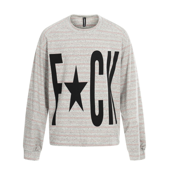 Damen Gestreiftes Oversize-Sweatshirt mit großflächigem Typo-Print und Rundhalsausschnitt Nord Taschen
