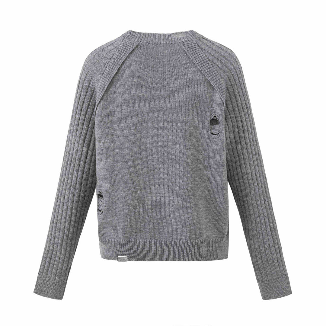 Damen Grobgestrickter Distressed Raglanpullover mit Retro-Grafikprint Nord Taschen