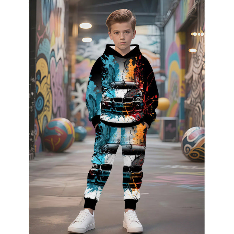 Unisex Kinder Jogginganzug mit Kapuzenpullover und detailreichem Auto-Print Nord Taschen