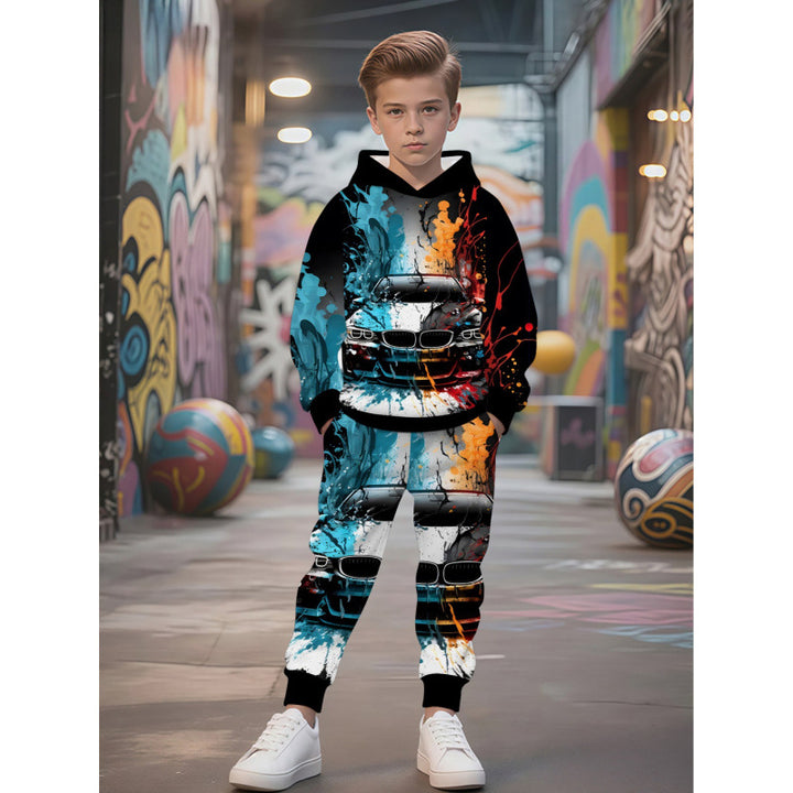 Unisex Kinder Jogginganzug mit Kapuzenpullover und detailreichem Auto-Print Nord Taschen