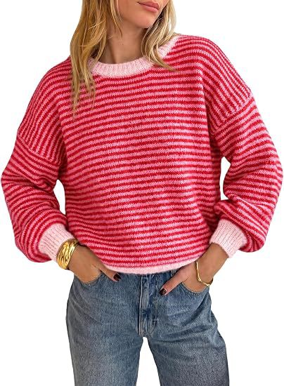 Damen Gestreifter Rippstrick-Pullover mit Kontrast-Bündchen Nord Taschen