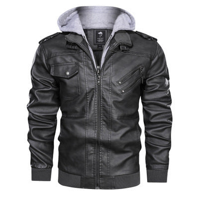 Herren Vintage-inspirierte Kunstleder-Bomber mit abtrennbarer Kapuzenblende und diagonalem Reißverschluss-Detail Nord Taschen