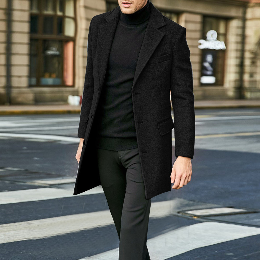 Herren Eleganter Wollmantel mit tailliertem City-Schnitt, Notch‑Revers und Pattentaschen Nord Taschen