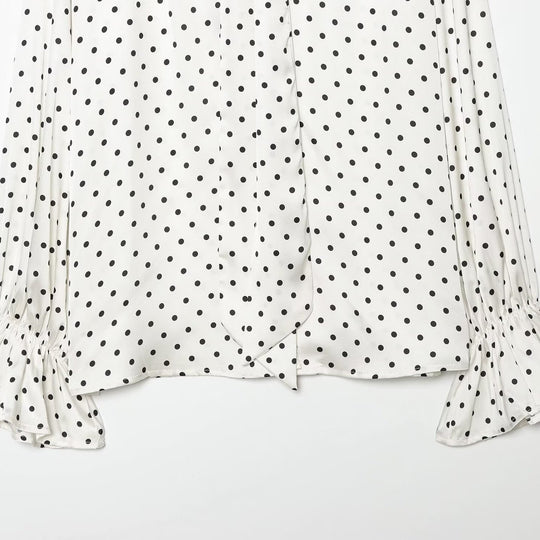 Damen Bluse mit Schleifenkragen, Tupfenmuster und Volantärmeln Nord Taschen