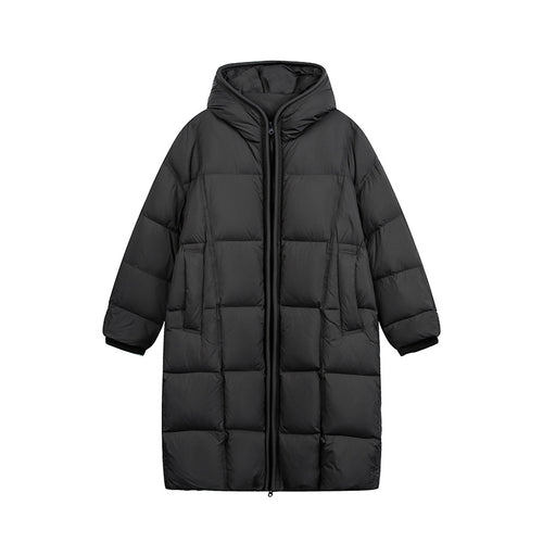 Damen Langer Steppmantel mit Kapuze, Oversize Thermoisolierung Nord Taschen