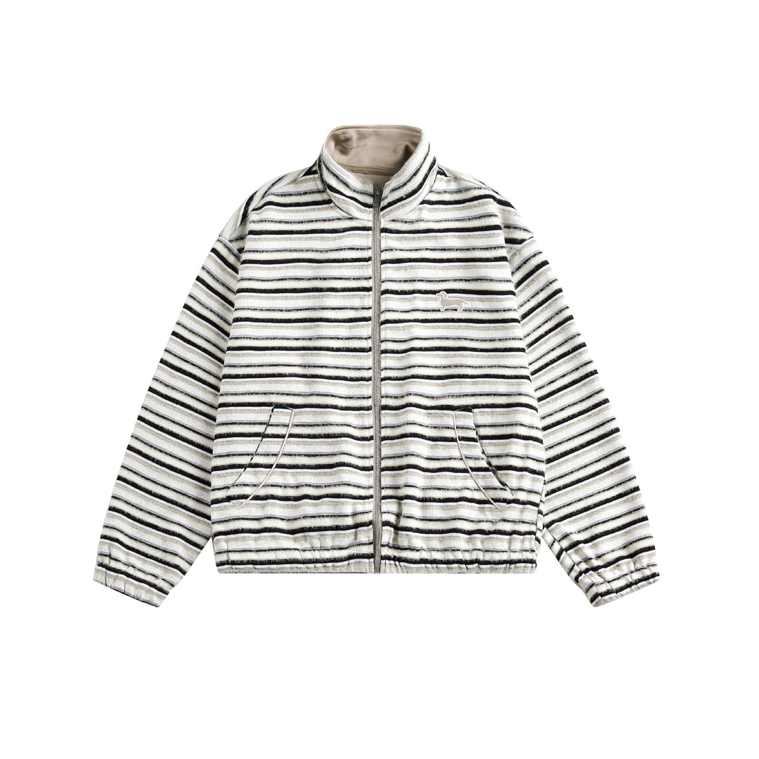 Damen Gestreifte Sweatjacke mit Stehkragen, Reißverschluss und elastischem Saum Nord Taschen
