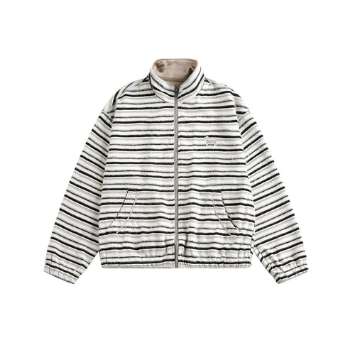Damen Gestreifte Sweatjacke mit Stehkragen, Reißverschluss und elastischem Saum Nord Taschen
