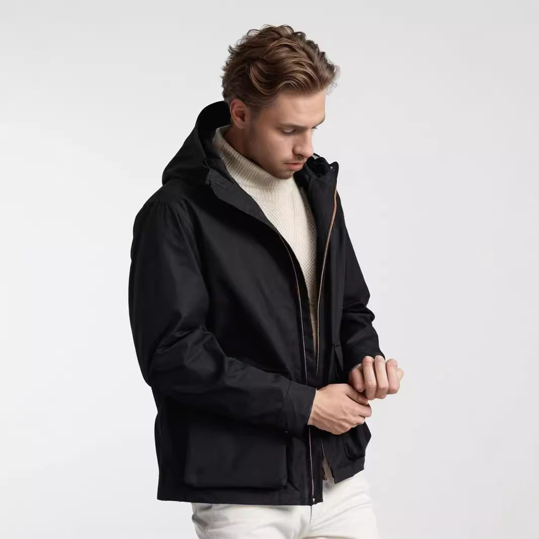 Herren Kurze wetterfeste Kapuzenjacke im Field-Style mit großen Pattentaschen Nord Taschen