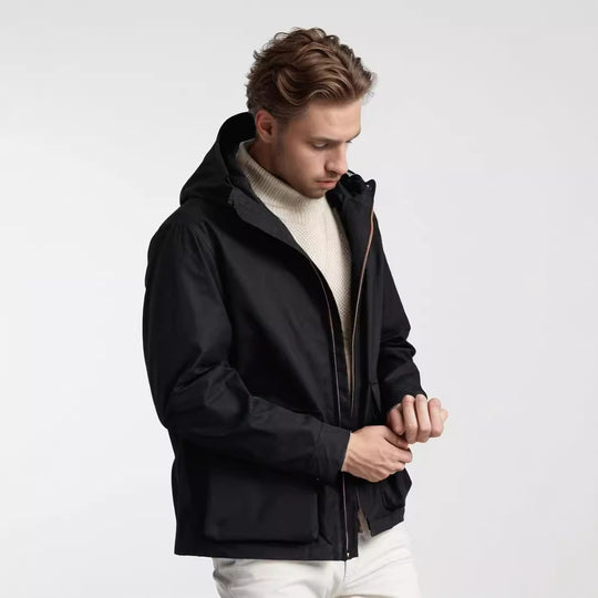 Herren Kurze wetterfeste Kapuzenjacke im Field-Style mit großen Pattentaschen Nord Taschen