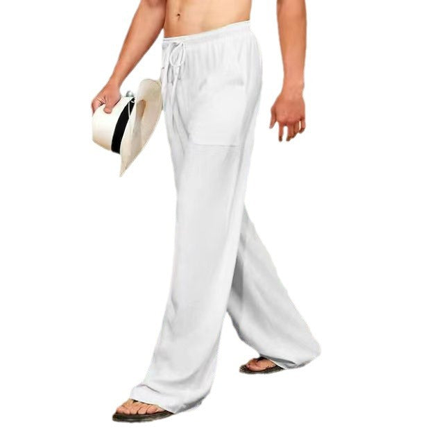 Herren weite Leinenhose mit Tunnelzug, aufgesetzten Seitentaschen und Relaxed-Fit Nord Taschen